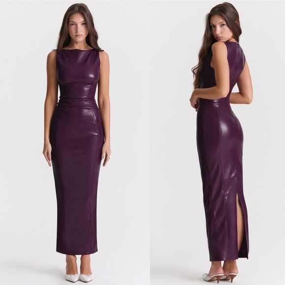 HOUSE OF‎ CB 'Sahara' Merlot Vegan Leather Maxi Dress NWOT size S - Picture 12 of 17